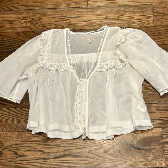 Free People Tops - Free People Luna White Lace Sheer Blouse